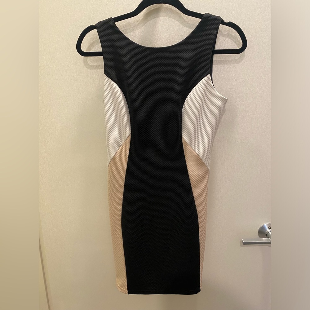 Black, white and cream dress